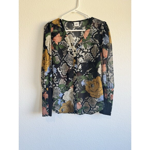 Cabi Women's Snake Charmer Blouse Floral Colorful Button Down Long Sleeve Small - Picture 1 of 8